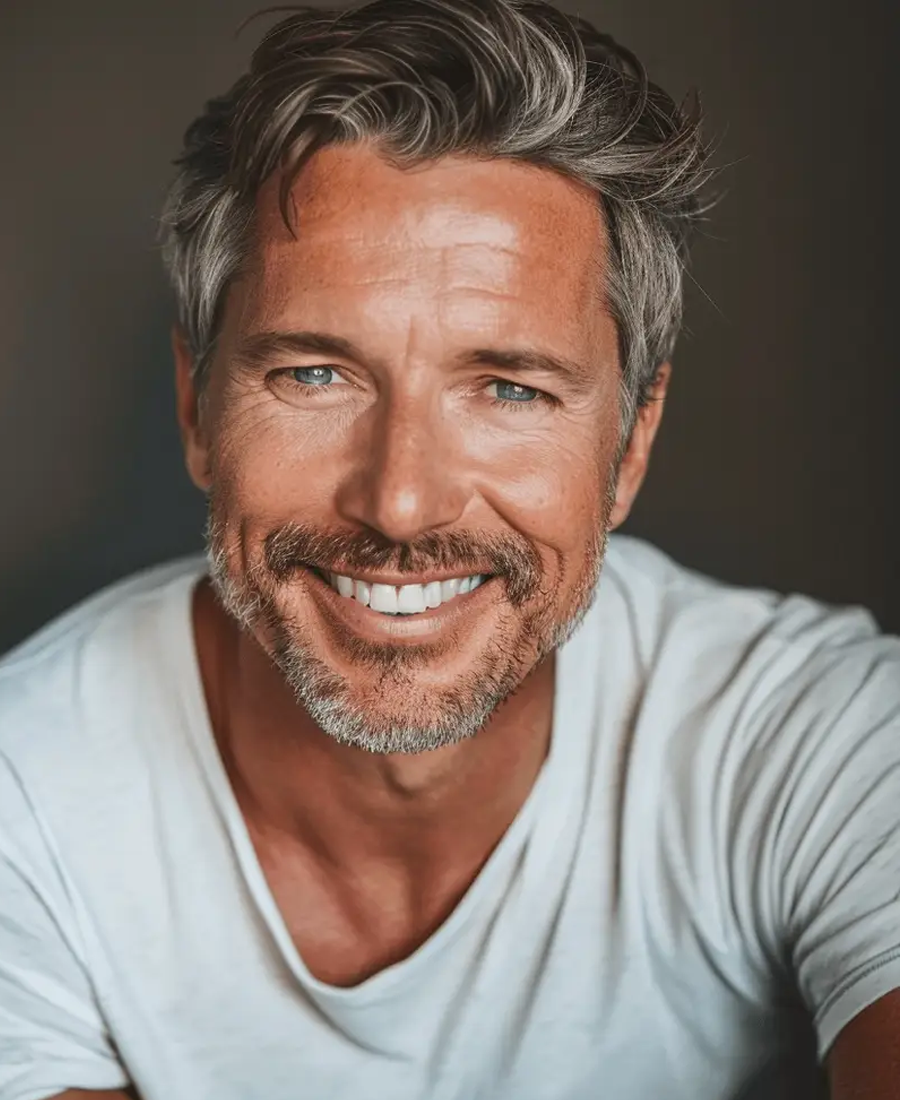 Man with strong, healthy hair highlighting benefits of Procell Hair Restoration at Rejuv Head Spa California.